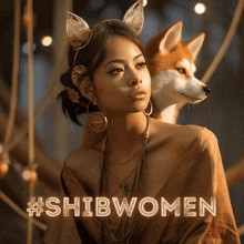 a picture of a woman and a dog with the hashtag #shibawomen on the bottom