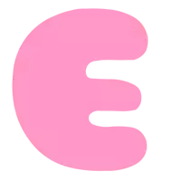 a pink letter e against a white background