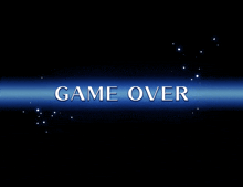 a blue and black background with the words game over in white letters