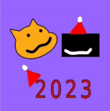 a purple background with a cat and a box with the number 2023