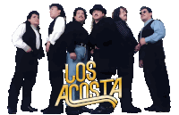 a group of men standing next to each other with the words los acosta written on the bottom