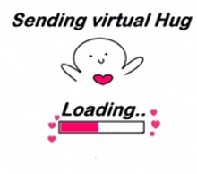 a cartoon drawing of a person sending a virtual hug and loading it .