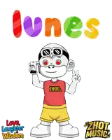 a cartoon of a monkey holding a cell phone in front of the words lunes