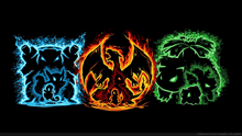 a black background with three different pokemon silhouettes