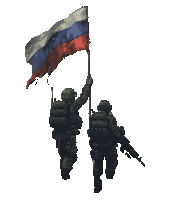 two soldiers carrying a russian flag in their hands