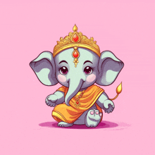 a cartoon drawing of a baby elephant wearing a gold crown