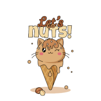 a cat ice cream cone with the words let 's nuts written on it