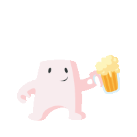 a cartoon character is holding a glass of beer with foam on it