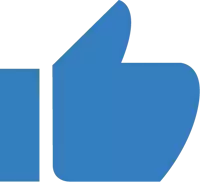 a blue thumbs up icon with a white outline