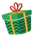 a green gift box with a yellow ribbon and a red bow on a white background .