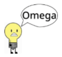 a cartoon light bulb with a speech bubble that says omega .