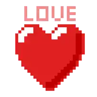 a pixel art of a red heart with the word love written above it