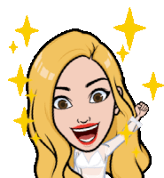 a cartoon of a woman with long blonde hair and yellow stars around her