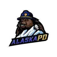 a logo for alaska pd with a bear wearing a blue hat