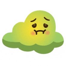 a cartoon illustration of a green cloud with a sad face on it .