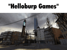 a picture of a city with the words " helloburp games " on top