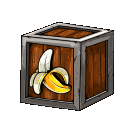 a wooden box with a banana on the front of it .