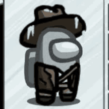 a cartoon character wearing a cowboy hat and boots is among us .