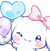 a cartoon bunny with a pink bow is holding balloons