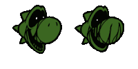 a cartoon drawing of a green dinosaur with a black mouth .