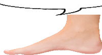 a woman 's foot with a speech bubble behind it