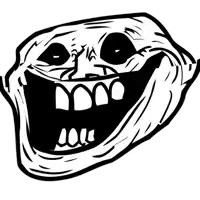 a black and white drawing of a troll face with a large mouth