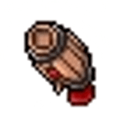 a pixel art drawing of a baseball glove with a red stripe on the bottom .