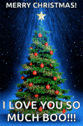 a merry christmas card with a christmas tree