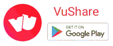 a logo for vushare next to a google play icon