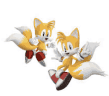 two tails from sonic the hedgehog are jumping in the air