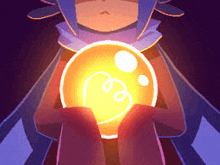 a pixel art illustration of a girl holding a light bulb in her hands .