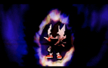 a pixel art of sonic the hedgehog standing in a dark room