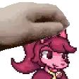 a pixel art of a person petting a cartoon character .