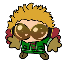a cartoon character wearing a green jacket and brown glasses