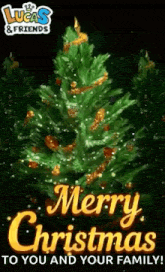 a merry christmas card with a christmas tree and the words merry christmas to you and your family .