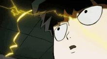 a close up of a cartoon character 's face with lightning coming from his head