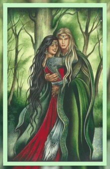 a painting of a man and a woman standing next to each other