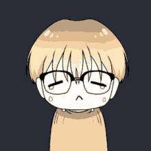 a cartoon of a boy with glasses and a sad face