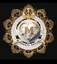 a logo for magnata oficial shows a heart with the letter m on it