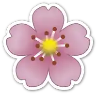 a sticker of a pink flower with a yellow center on a white background