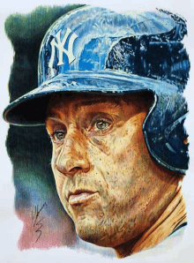 a drawing of a man wearing a new york yankees hat