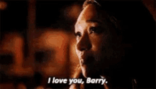 a close up of a woman saying `` i love you , barry . ''