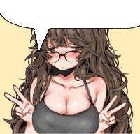 a drawing of a girl with long hair and glasses giving the peace sign