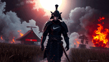 an illustration of a samurai with a nike logo on his outfit