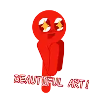a cartoon drawing of a red figure with the words beautiful art below it