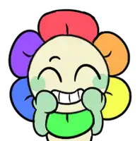 a cartoon drawing of a colorful flower with a face