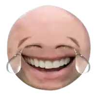 a smiley face with tears coming out of its eyes and a bald head .