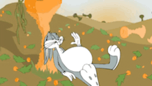 a cartoon of bugs bunny laying down in a field