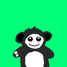 a drawing of a black and white monkey with a green background