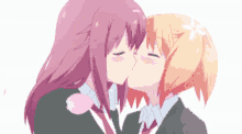 a couple of anime girls kissing each other on the cheek